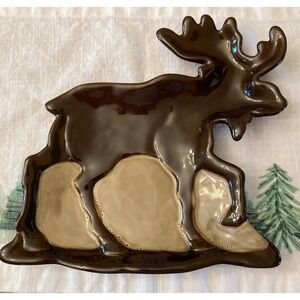 Woodland Home Studio Moose Plate Brown Reactive Glaze Serving Dish‎